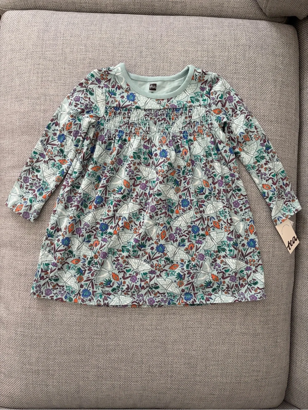NWT Tea Collection Smocked Empire Baby Dress, 3T, Iznik Moth Floral